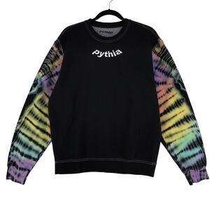 Pythia Mens Size M Sweatshirt Long Sleeve Crew Neck Tie Dye Multicolor Black